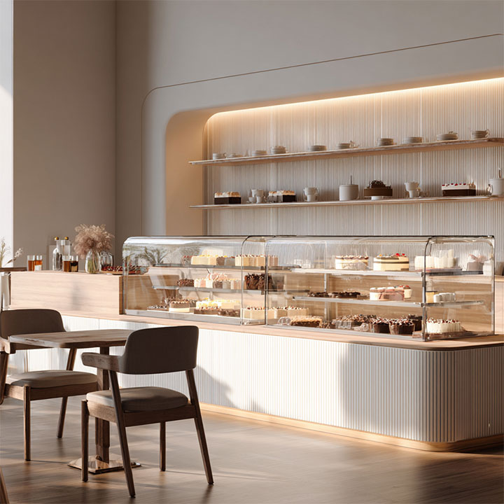 Accent ambient lighting in dessert shop.