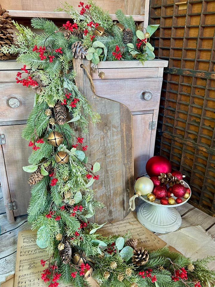 Lush Christmas garland with bells.