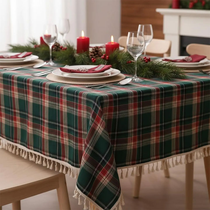 Festive Christmas tablecloth for elegant restaurants.