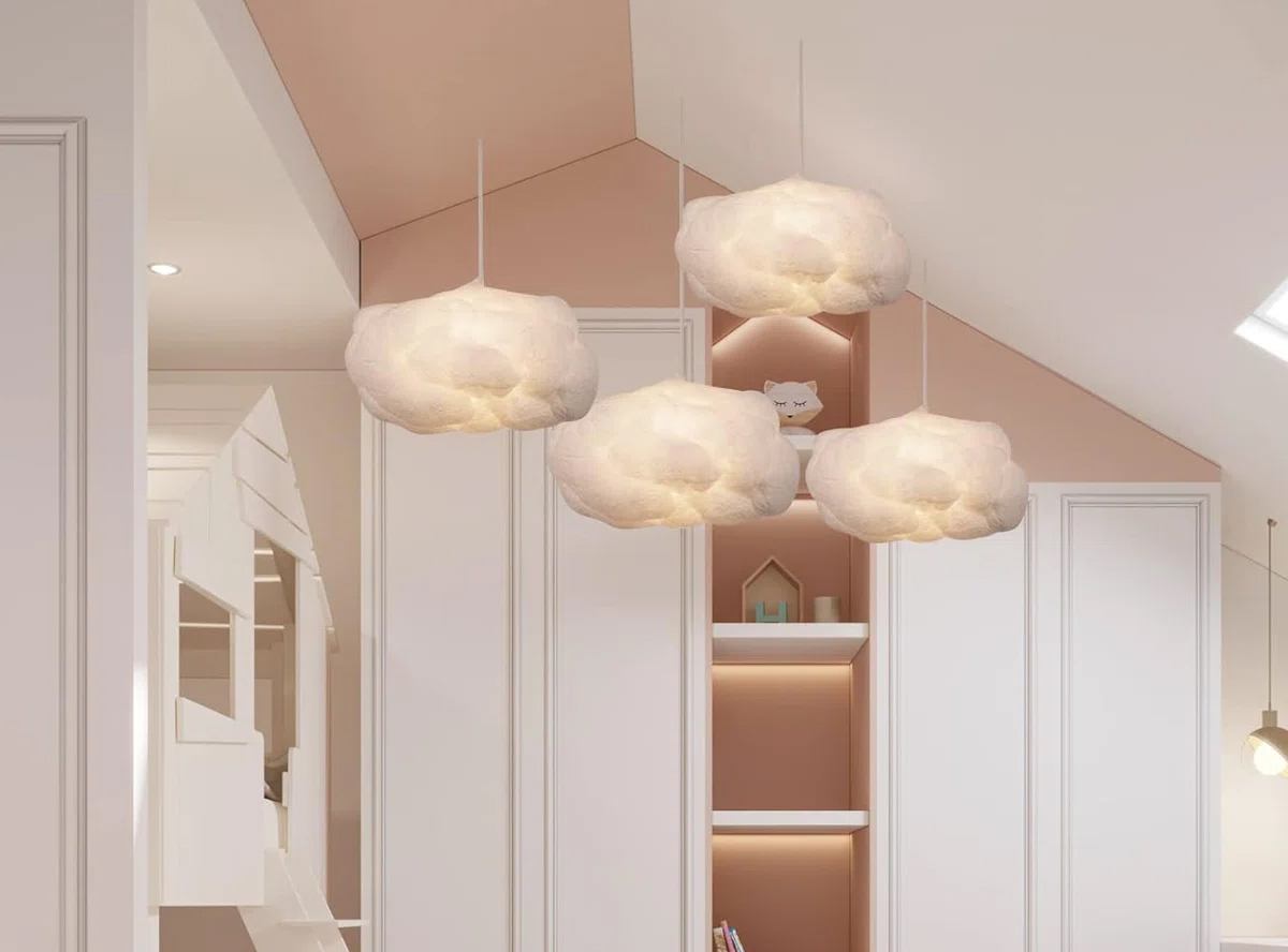 Cloud-shaped light pendants.