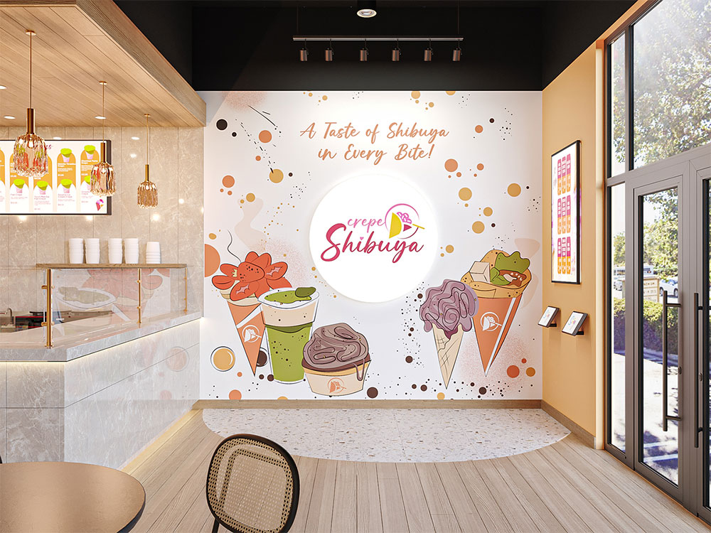 Dessert store selfie wall.