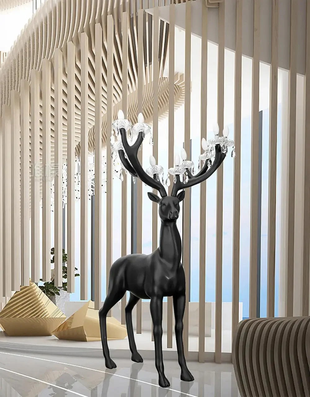 Reindeer-shaped floor lamp.