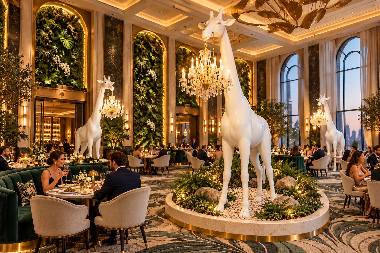 Fine Dining restaurant with giraffes 