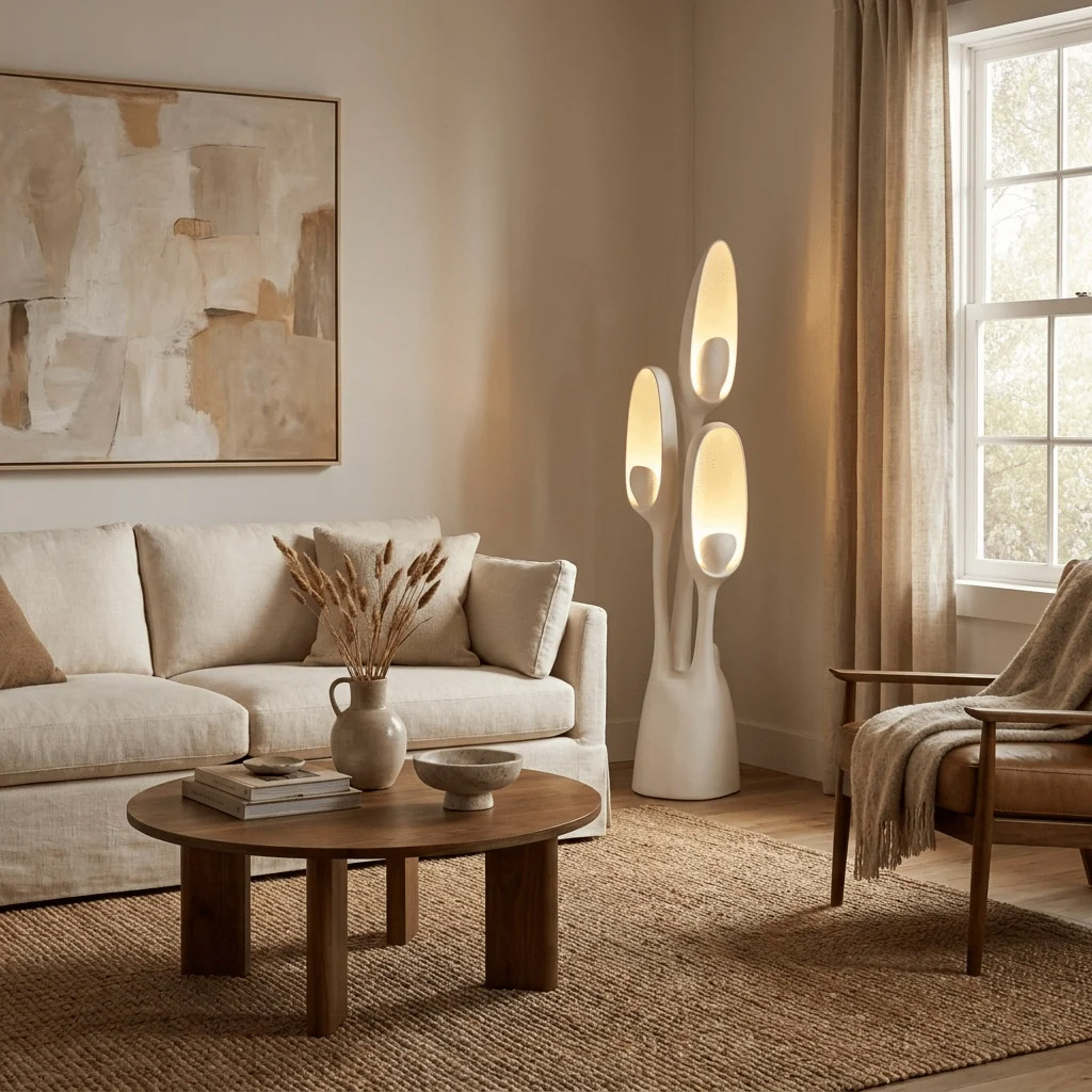 Nature-inspired lamp with three lights.